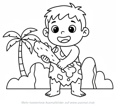 Höhlenjunge mit Knochenkeule Ausmalbild