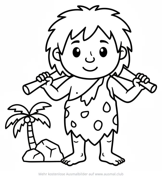 Cartoon Höhlenmensch mit Keulen Ausmalbild