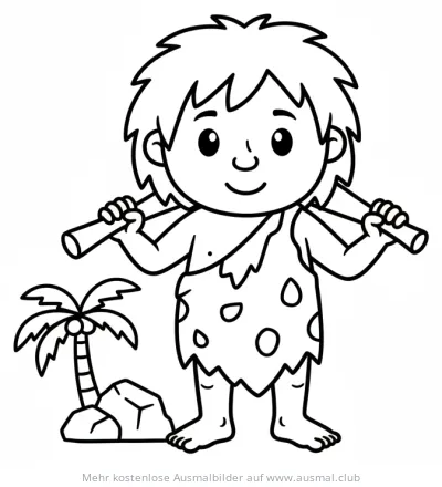 Cartoon Höhlenmensch mit Keulen Ausmalbild