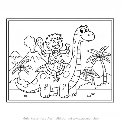Höhlenmensch reitet auf Dinosaurier Ausmalbild