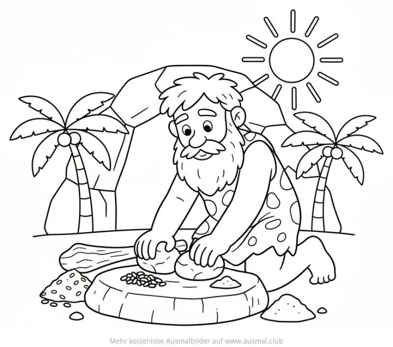 Steinzeit Höhlenmensch mahlt Mehl Ausmalbild