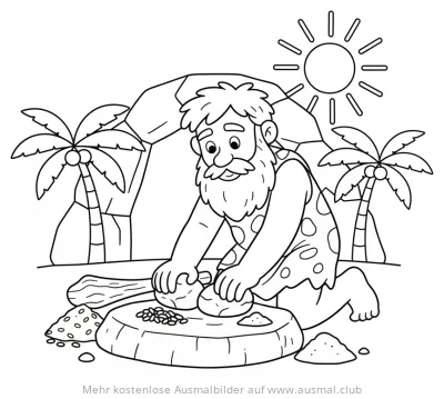 Steinzeit Höhlenmensch mahlt Mehl Ausmalbild