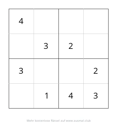Sudoku 4x4 Rätsel für Kinder mit leichtem Schwierigkeitsgrad, Blüten-Thema, zum Ausdrucken.