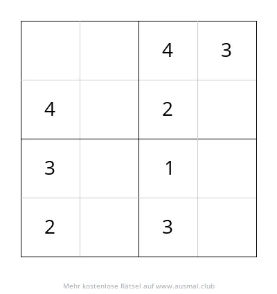 Sudoku 4x4 Rätsel für Kinder, Schwierigkeitsgrad leicht