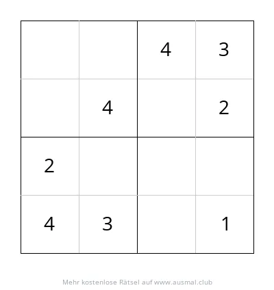 Ein leeres 4x4 Sudoku-Raster, das darauf wartet, von einem Kind mit Zahlen gefüllt zu werden.