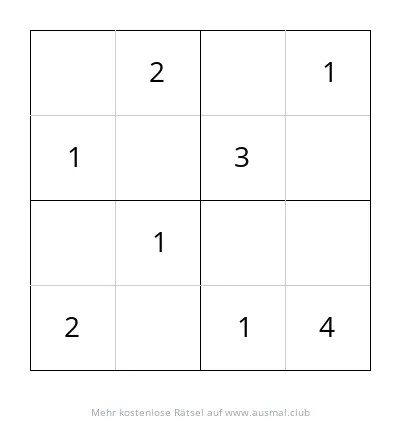 Sudoku Rätsel 4x4, leicht, für Kinder im Alter von 4-6 Jahren.