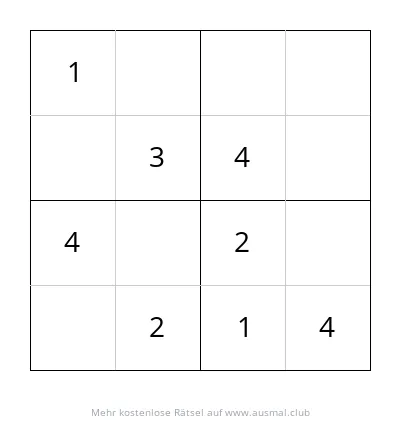 Sudoku 4x4 Rätsel für Kinder, leicht, mit 4x4 Feldern.