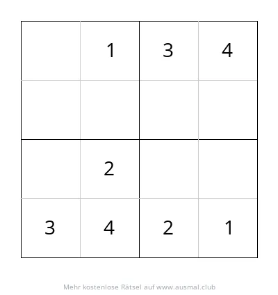 Sudoku Rätsel 4x4, leichte Schwierigkeit, für Kinder im Alter von 4 bis 6 Jahren.