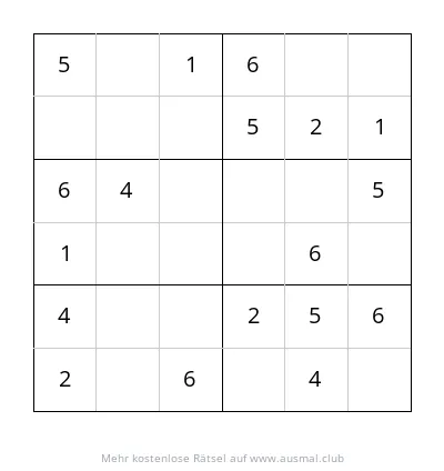 6x6 Sudoku mit Tieren für Kinder, Schwierigkeitsgrad leicht.