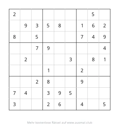 Sudoku-Rätsel 9x9, Schwierigkeitsgrad: Leicht, für Kinder im Alter von 4 bis 6 Jahren.
