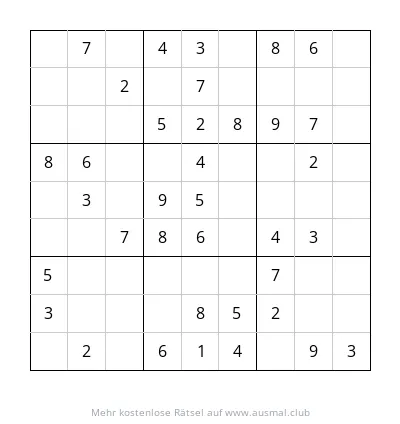 Sudoku Rätsel 9x9, leicht, für Kinder im Vorschulalter, Zahlen von 1 bis 9.