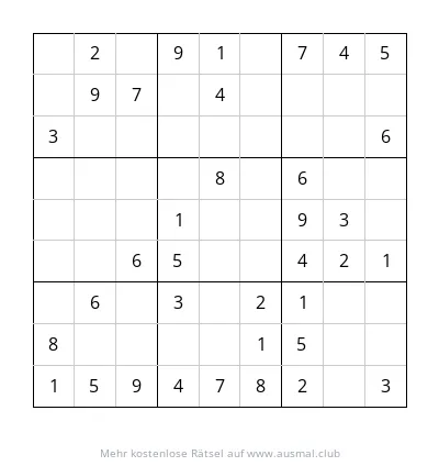 Ein Sudoku 9x9 Rätsel mit dem Schwierigkeitsgrad leicht, geeignet für Kinder im Vorschulalter.
