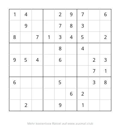 Sudoku Rätsel 9x9, leicht, für Kinder im Alter von 4 bis 6 Jahren. Das Rätsel ist unvollständig ausgefüllt und muss gelöst werden.