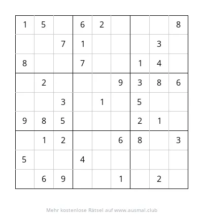 Sudoku 9x9, leicht, für Kinder im Alter von 4 bis 6 Jahren. Das Rätsel ist ungelöst und zeigt eine Tabelle mit Zahlen.
