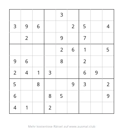 Sudoku Rätsel 9x9 für Kinder, Schwierigkeitsgrad leicht, zum Ausdrucken.
