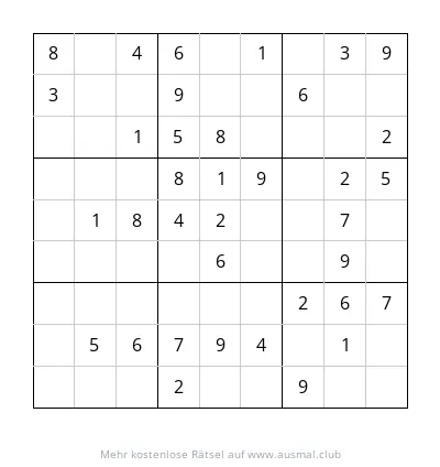 Ein 9x9 Sudoku-Rätsel mit leichter Schwierigkeitsstufe für Kinder, einige Zahlen sind bereits vorgegeben.