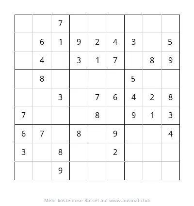 Sudoku 9x9 mit einfacher Schwierigkeitsstufe für Kinder im Alter von 4 bis 6 Jahren. Das Rätsel zeigt ein leeres Gitter mit einigen vorgegebenen Zahlen.