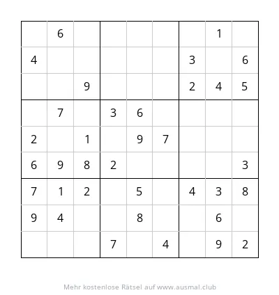 Sudoku 9x9 Rätsel für Kinder, Schwierigkeitsgrad leicht, Zahlen 1 bis 9
