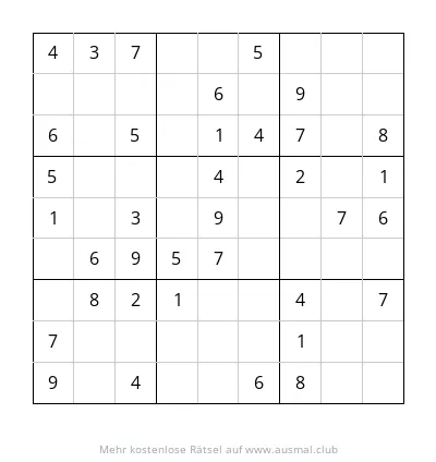 Ein 9x9 Sudoku Rätsel mit dem Schwierigkeitsgrad leicht, geeignet für Kinder.