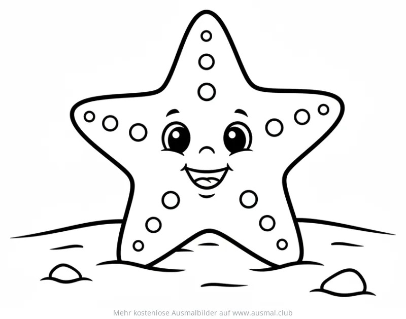 Freundlicher Seestern auf Sand Ausmalbild