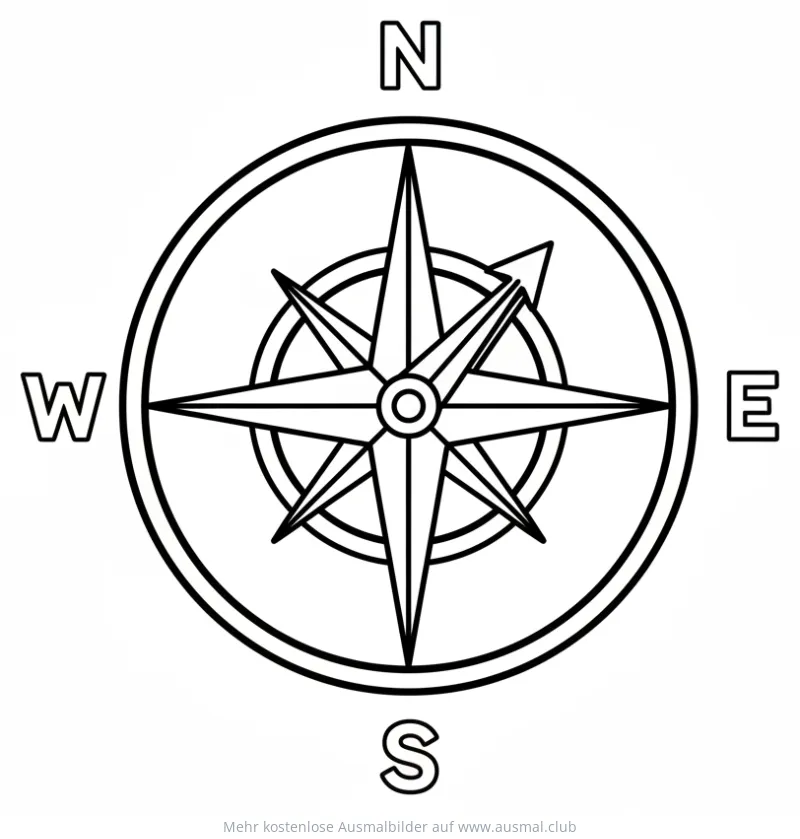 Kompass Ausmalbild mit Himmelsrichtungen