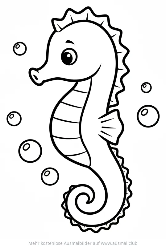 Freundliches Seepferdchen Ausmalbild mit Blasen