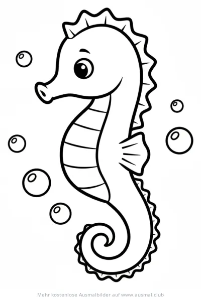 Freundliches Seepferdchen Ausmalbild mit Blasen