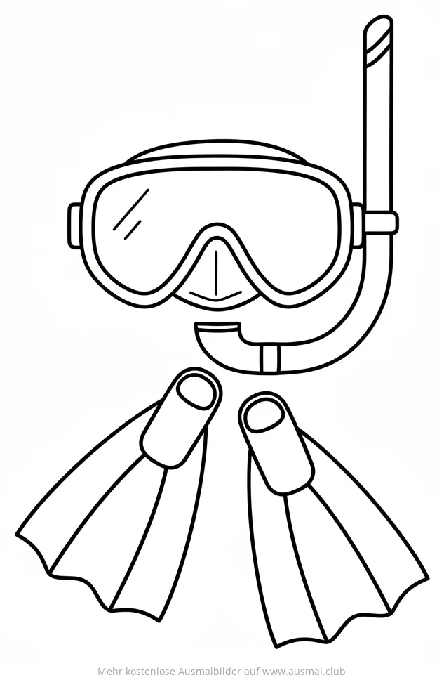 Taucherbrille mit Schnorchel und Flossen Ausmalbild