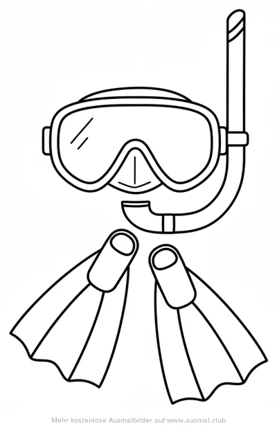 Taucherbrille mit Schnorchel und Flossen Ausmalbild
