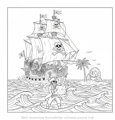 Piratenschiff mit Pirat Ausmalbild