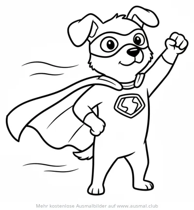 Superheld Hund Ausmalbild mit Umhang