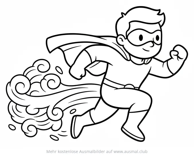 Schneller Superheld mit Umhang Ausmalbild