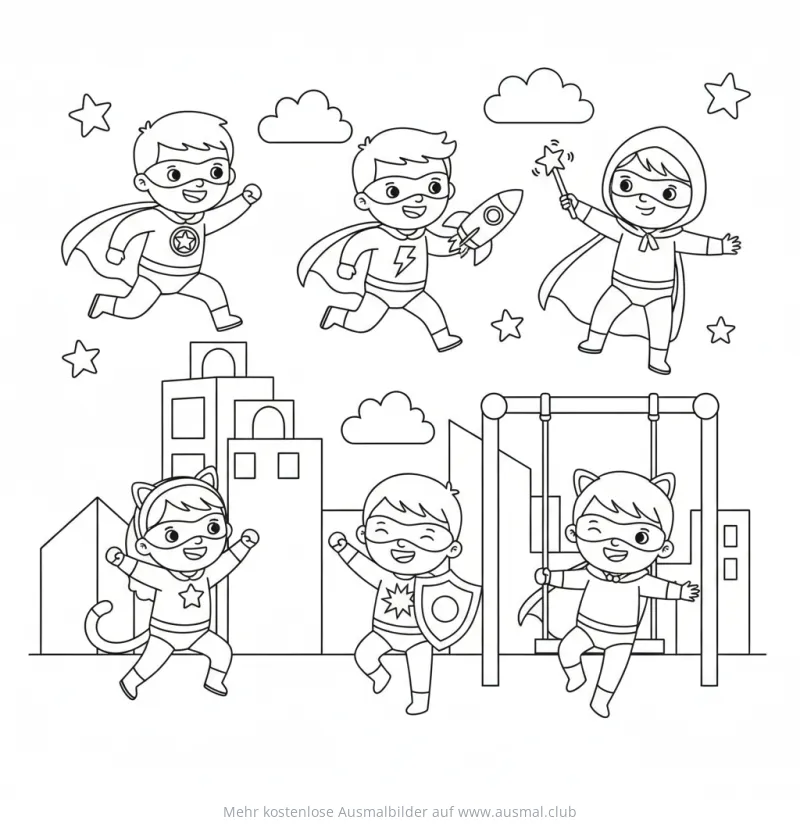 Superhelden Kinder Team Ausmalbild