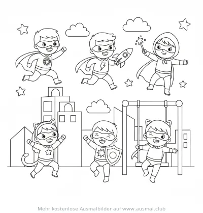 Superhelden Kinder Team Ausmalbild