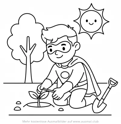 Superheld pflanzt Baum Ausmalbild