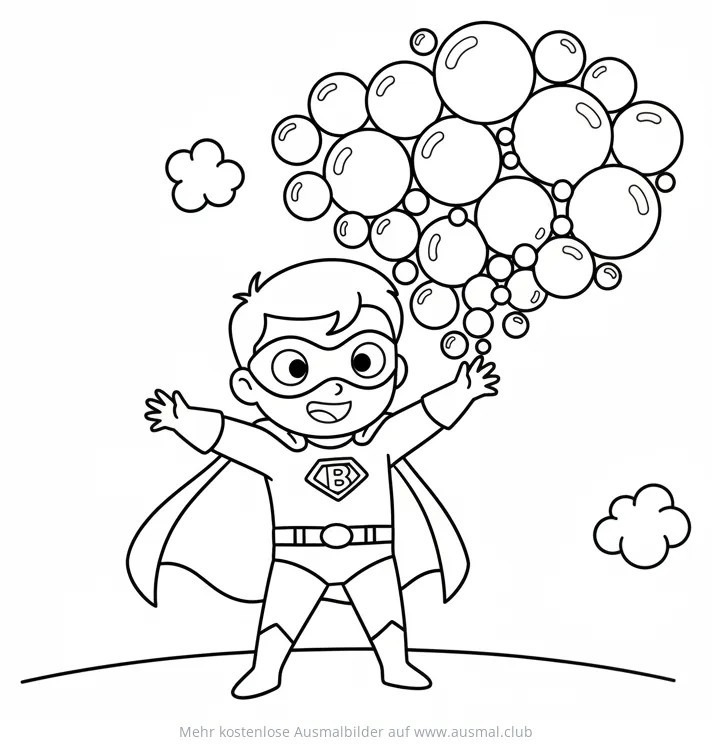 Superheld mit Blasen Ausmalbild