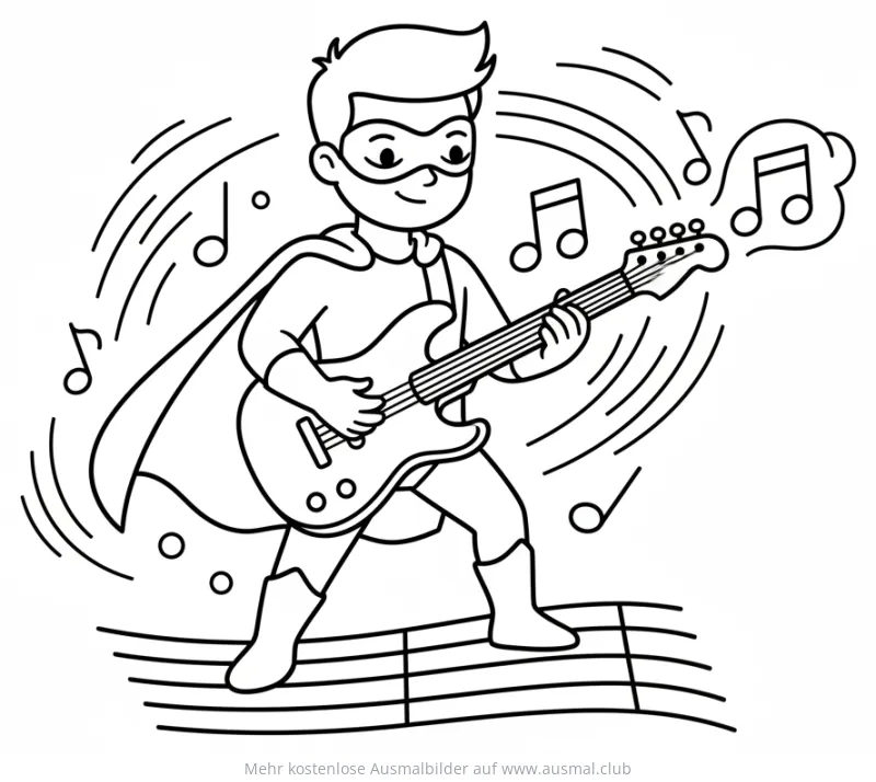 Superheld spielt E-Gitarre Ausmalbild
