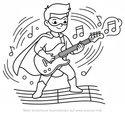 Superheld spielt E-Gitarre Ausmalbild