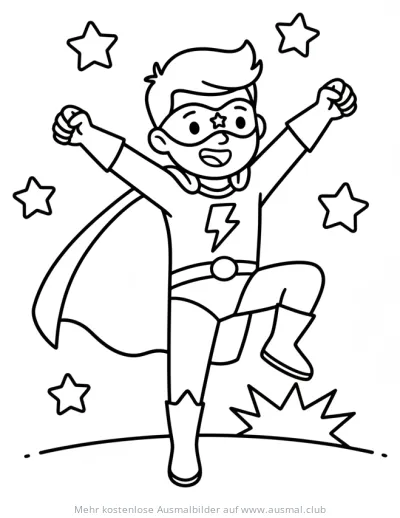 Tanzender Superheld mit Umhang und Sternen Ausmalbild