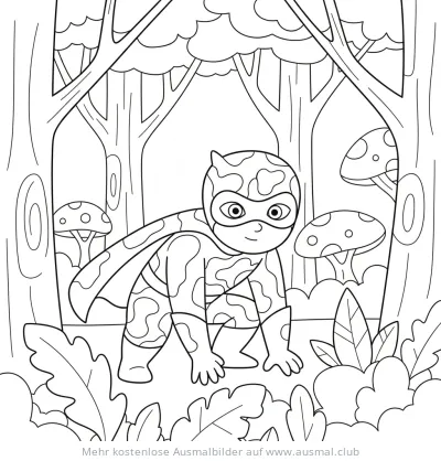 Superheld in Tarnkleidung Ausmalbild im Wald