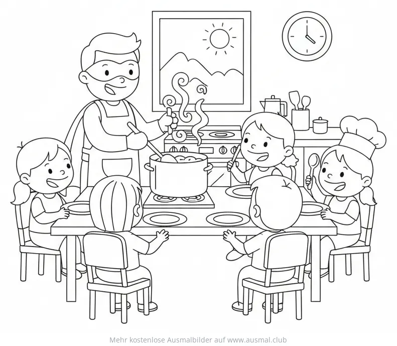 Superheld kocht für Kinder Ausmalbild
