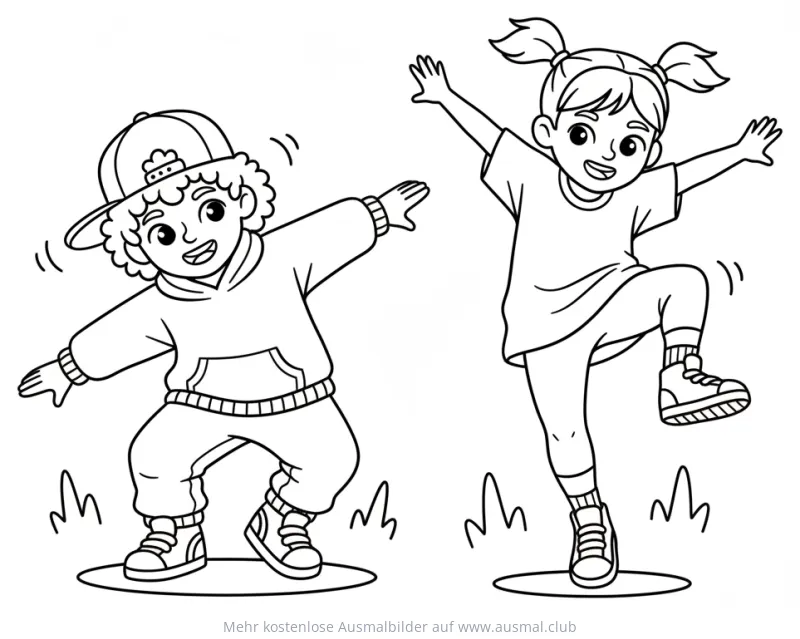 Hiphop tanzende Kinder Ausmalbild