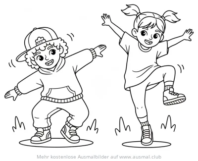 Hiphop tanzende Kinder Ausmalbild