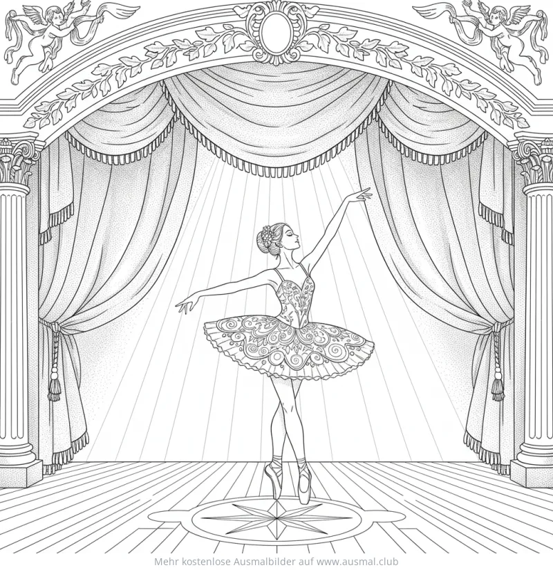 Ballerina auf der Bühne Ausmalbild