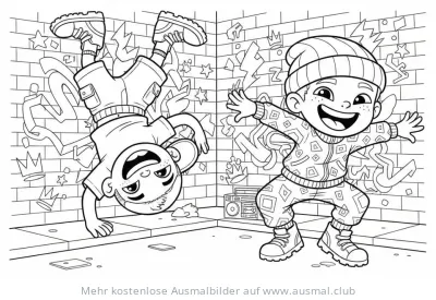 Zwei Jungen tanzen Breakdance Ausmalbild