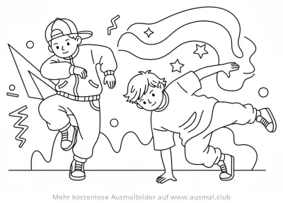 Zwei tanzende Jungen im Hiphop-Stil Ausmalbild