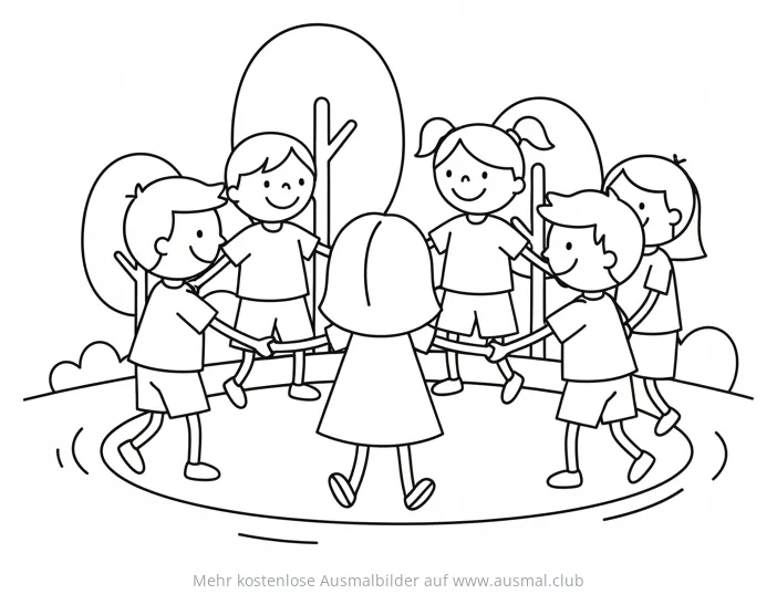 Kinder tanzen Kreistanz Ausmalbild