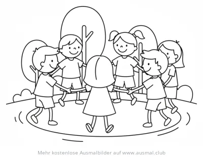 Kinder tanzen Kreistanz Ausmalbild