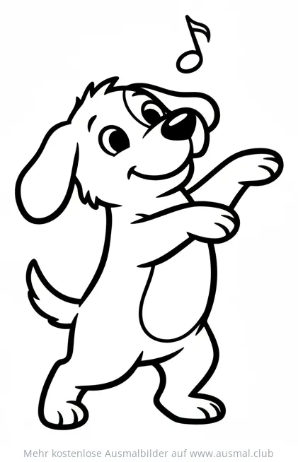 Tanzender Hund mit Musiknote Ausmalbild
