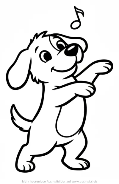 Tanzender Hund mit Musiknote Ausmalbild